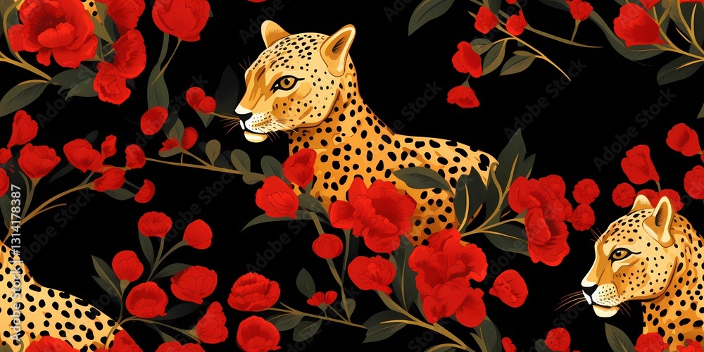 Fototapeta premium A seamless pattern golden cheetahs