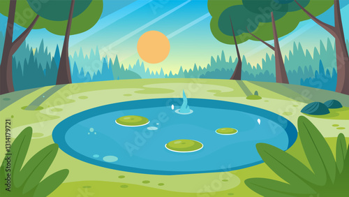 The ponds waters glisten in the sunlight belying the toxic substances being stored within.. Vector illustration