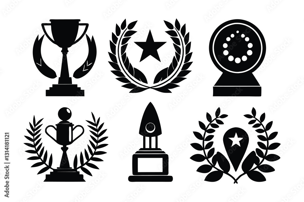Obraz premium Award set Icons in Simple Black and White Silhouette Style