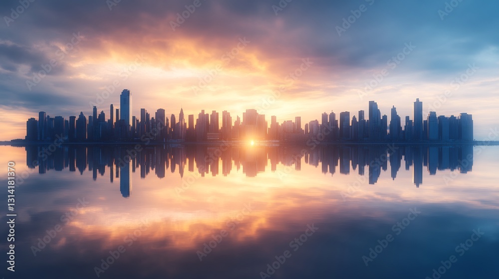 Obraz premium City Skyline Reflection on Calm Water