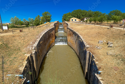 Canal Floodgate, Canal of Castile, 18-19th Century Hydraulic Engineering, National Heritage Site, Spanish Goods of Cultural Interest, Frómista, Palencia, Castile and León, Spain, Europe photo