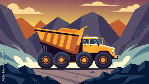 The deafening roar of a diesel engine powering a mining truck as it hauls loads of raw materials from the depths of a remote quarry.. Vector illustration