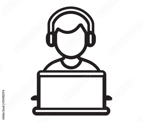 Customer service operator icon. Call center agent providing online assistance.