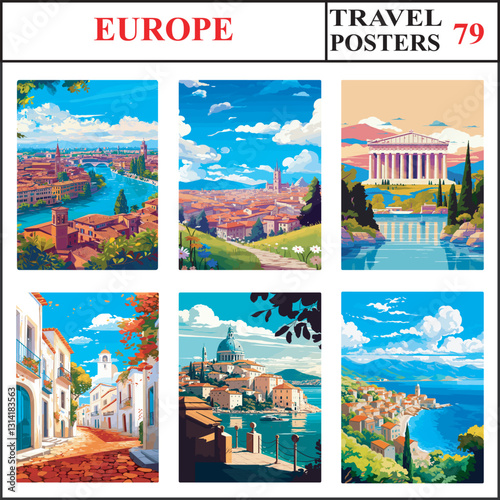 Europe Verona Pamplona Athens Travel Poster Wall Art Print Collection Set Part 79