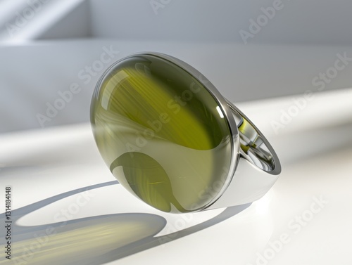 Ring with olivine gemstone, peridot, chrysolite jewelry, green mineral crystals of forsterite, dunite