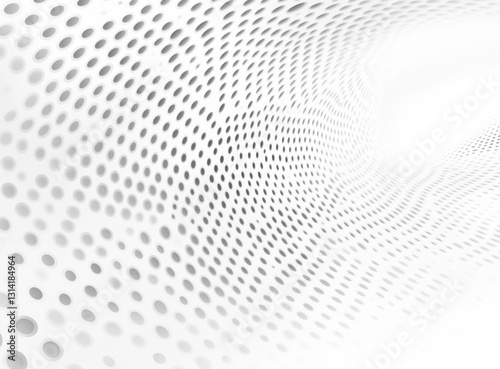 Futuristic White Halftone Pattern Abstract 3D Wave Effect.