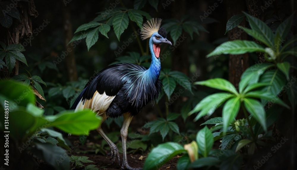 Obraz premium Cassowary bird calling in lush green jungle