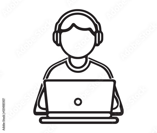 Customer service operator icon. Call center agent providing online assistance.