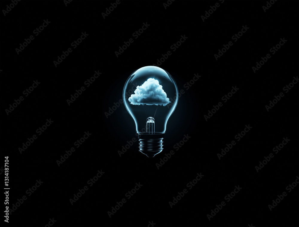 Light Bulb Containing a Cloud on a Dark Background Light Bulb Containing a Cloud on a Dark Background