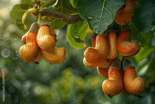 Ultra Quality Image of a Close Up of a Bunch of Cashews Hanging From a Tree