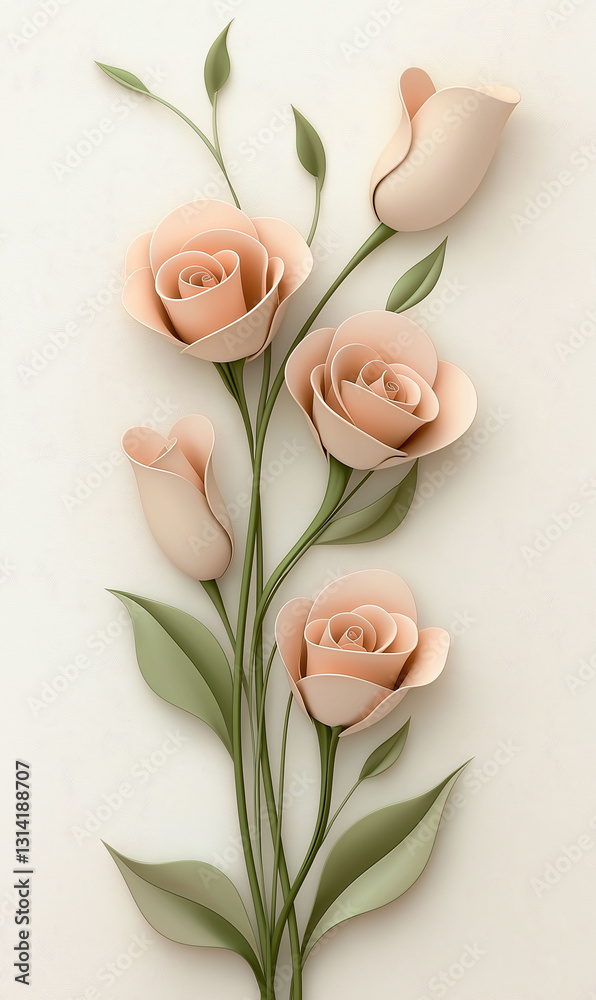 Fototapeta premium Elegant Rose Composition: A delicate and graceful arrangement of pastel-colored roses with lush green leaves, conveying beauty and tranquility.
