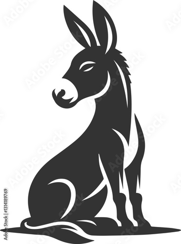 Donkey sitting down with ears perked up vector silhouette animal design