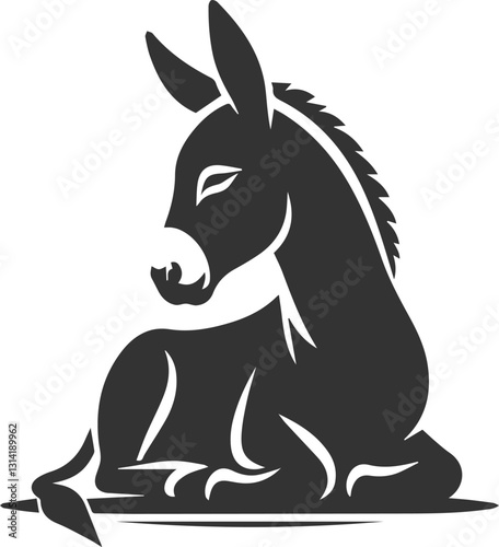 Donkey sitting down with ears perked up vector silhouette animal design