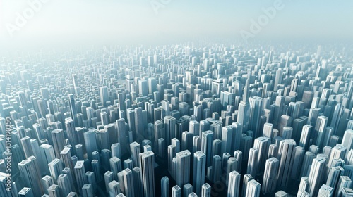Bird's-eye view of a high-density city with interconnected skyscrapers, advanced urban planning, megacity development