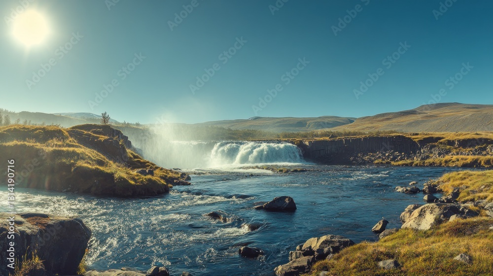 Obraz premium Scenic waterfall cascading into a river