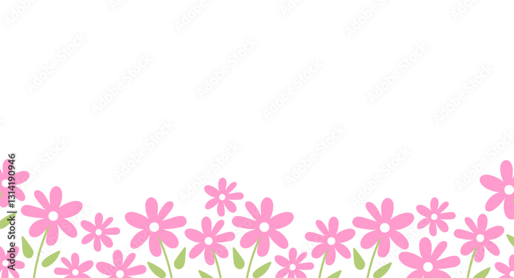 Floral banner with pink daisies. Flower frame for Mother's Day. Cover with flowers frame, abstract floral pattern. Flower meadow with pink flowers. Spring summer abstract floral design for ads promo Floral banner with pink daisies. Flower frame for Mother's Day. Cover with flowers frame, abstract floral pattern. Flower meadow with pink flowers. Spring summer abstract floral design for ads promo