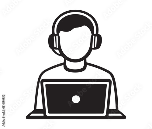 Customer service operator icon. Call center agent providing online assistance.