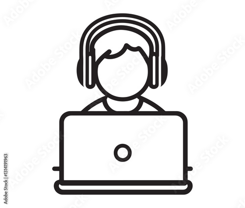 Customer service operator icon. Call center agent providing online assistance.