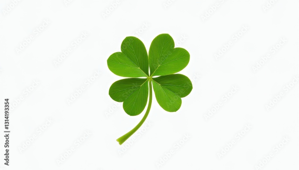St. Patrick's Day: Majestic Four Leaf Clover Against Pure White Background. A four leaf clover on a white background. St. Patrick's Day: Majestic Four Leaf Clover Against Pure White Background. A four leaf clover on a white background.
