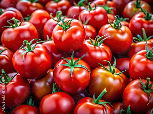 Juicy, ripe red tomatoes, organically grown, a vibrant harvest captured in closeup culinary photography.