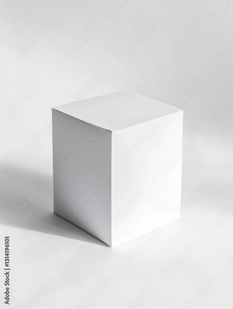 White cardboard box casting a shadow on white background White cardboard box casting a shadow on white background