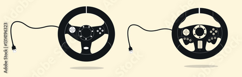 Set of vector gaming steering wheel with USB cable