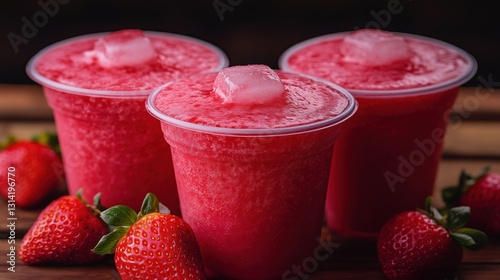 Refreshing strawberry slush drinks paired with fresh strawberries in a cozy setting