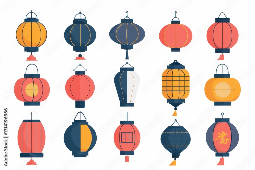 Naklejka premium Asian lamp icon, chinese lantern isolated, traditional oriental lantern, light symbol,minimal flat flashlight