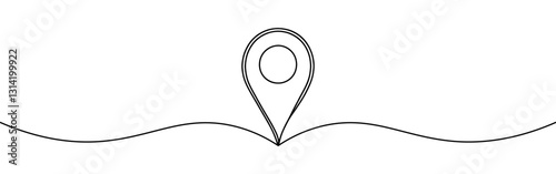 Map pin continuous one line drawing. Location, navigator, geolocation sign in simple linear style. Vector illustration.