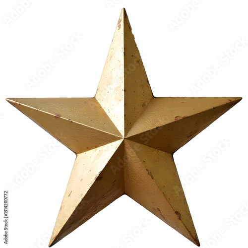 Gold 3D Metal Star | Rustic Vintage Decorative Barn Star, Wall Hanging, Five-Point Symbol, Metallic Ornament, Christmas, Award, Shiny Golden Decoration, Festive Art, Geometric Design, Textured Surface