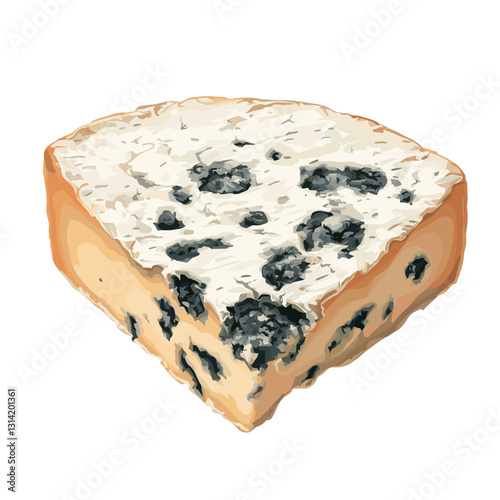 A slice of blue cheese Color vector graphics Dairy and cheese products isolated on white background Muted tones moldy cheeses