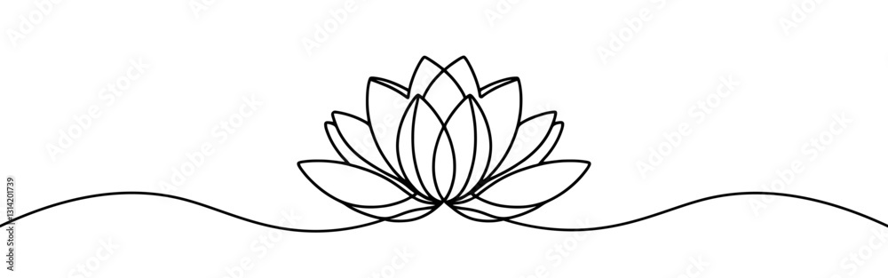 Fototapeta premium Lotus flower continuous one line drawing. Wellness concept in simple linear style. Vector illustration.