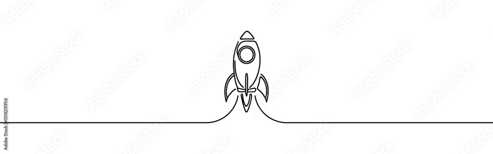 Rocket continuous one line drawing. Spaceship, rocket launch sign in simple linear style. Vector illustration. Rocket continuous one line drawing. Spaceship, rocket launch sign in simple linear style. Vector illustration.