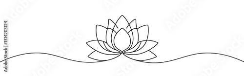 Lotus flower continuous one line drawing. Wellness concept in simple linear style. Vector illustration.