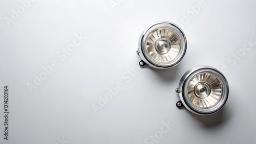 Minimalist Luxury Car Headlamps Flat Lay - White Background Stock Photo
