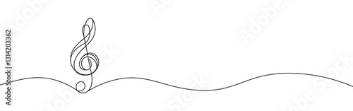 Treble clef continuous one line drawing. Music sign in simple linear style. Vector illustration.