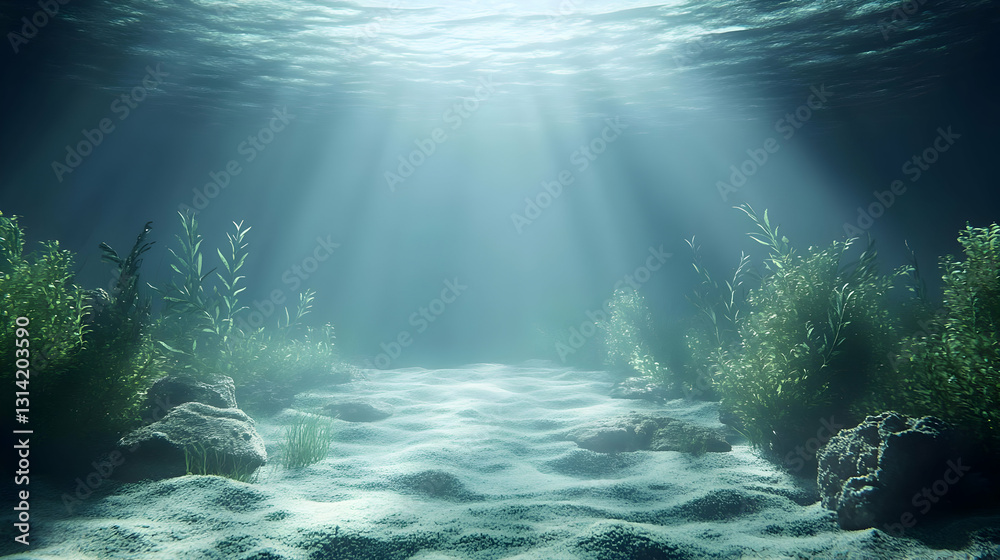 Naklejka premium Submerged Underwater Scene with Sunlight Rays