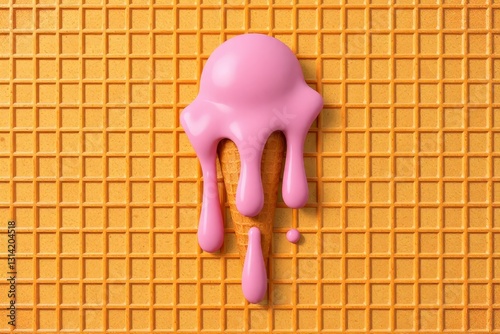 Realistic digital illustration of a waffle cone partially covered in a smooth, glossy white creamy substance, resembling melted ice cream. The golden-brown cone features a detailed grid pattern of rai