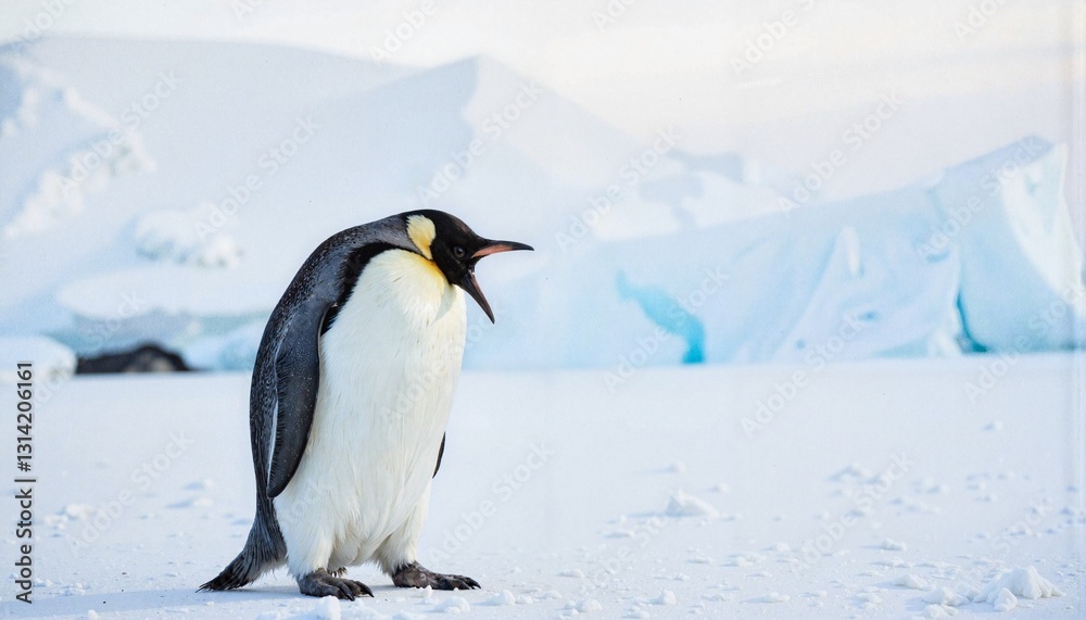 Fototapeta premium Emperor penguin calling out on icy landscape
