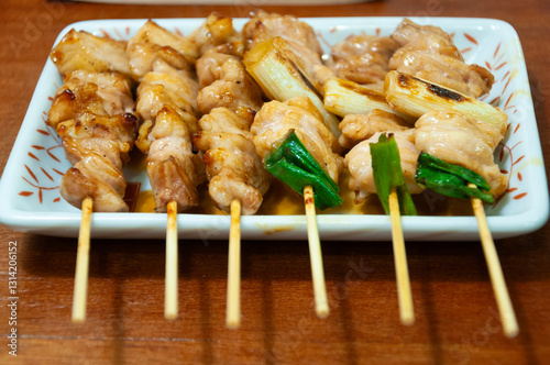 Chicken and pork stick grilled , Japanese food