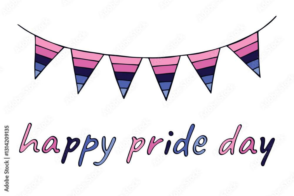 Obraz premium Colorful garland Omnisexual pride flag Happy pride day LGBTQIA community Pride Month Vector hand drawn doodle for posters, stickers, logo, cards