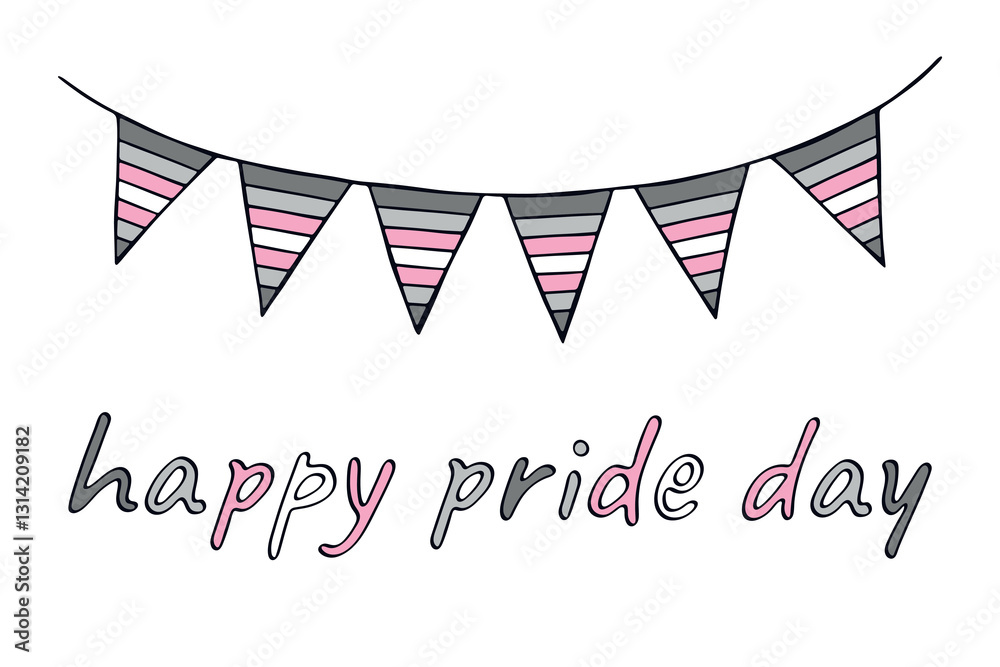 Obraz premium Colorful garland Demigirl pride flag Happy pride day LGBTQIA community Pride Month Vector hand drawn doodle for posters, stickers, logo, cards