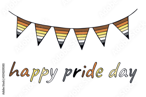 Colorful garland Bear brotherhood pride flag Happy pride day LGBTQIA community Pride Month Vector hand drawn doodle for posters, stickers, logo, cards