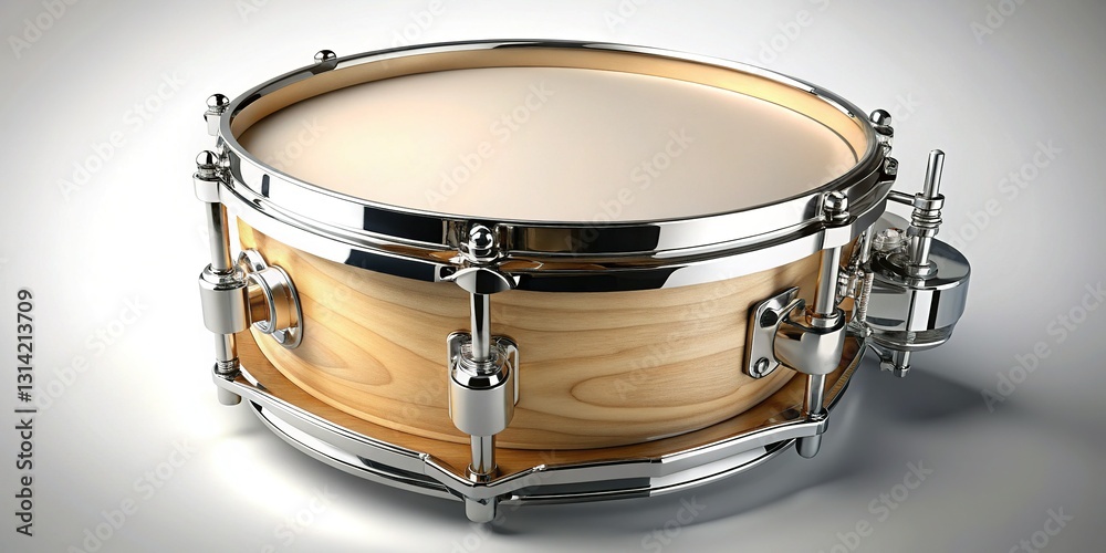 Fototapeta premium High-Angle Snare Drum Product Shot: Clean Studio Background, Copy Space