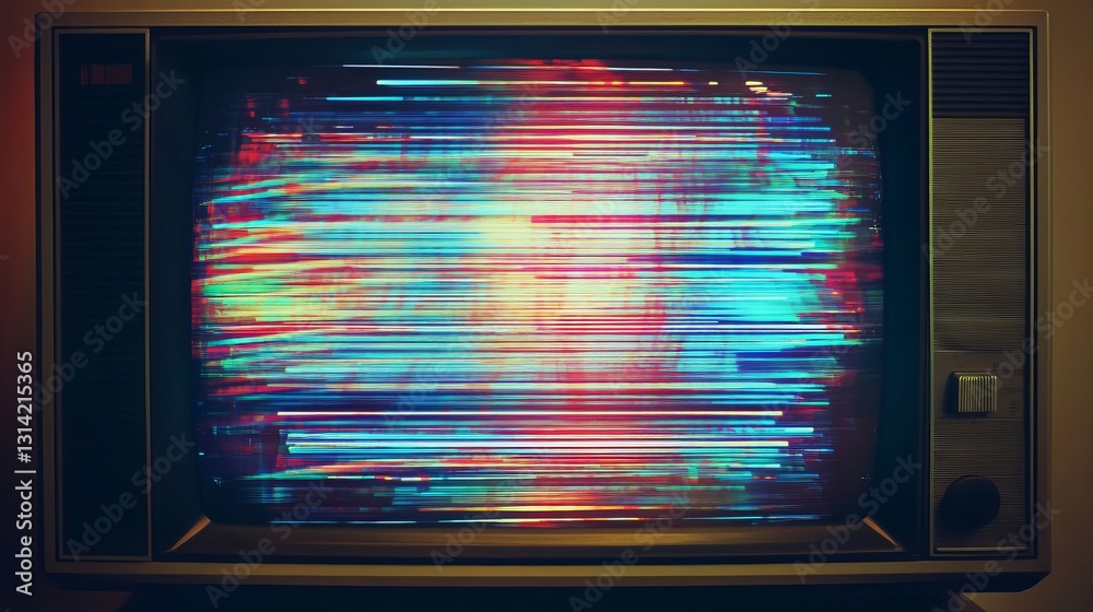 A distorted television screen showing bad signal noise lines in motion A distorted television screen showing bad signal noise lines in motion
