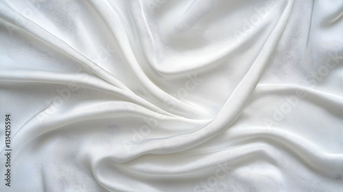 Luxurious White Silk Fabric With Silver Pattern Elegant Drapery and Soft Folds In Gentle Lighting Close-Up Background