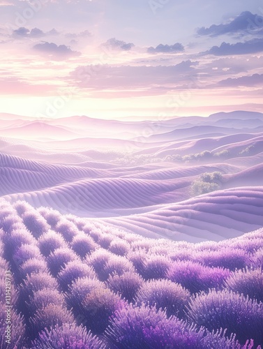 A beautiful field of lavender flowers over rolling hills