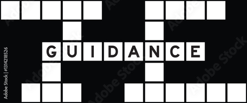 Alphabet letter in word guidance on crossword puzzle background