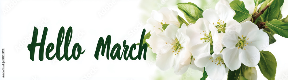 Fototapeta premium Hello March with Blooming White Flowers