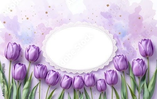 Purple tulip background image, card flower frame, anniversary texture banner